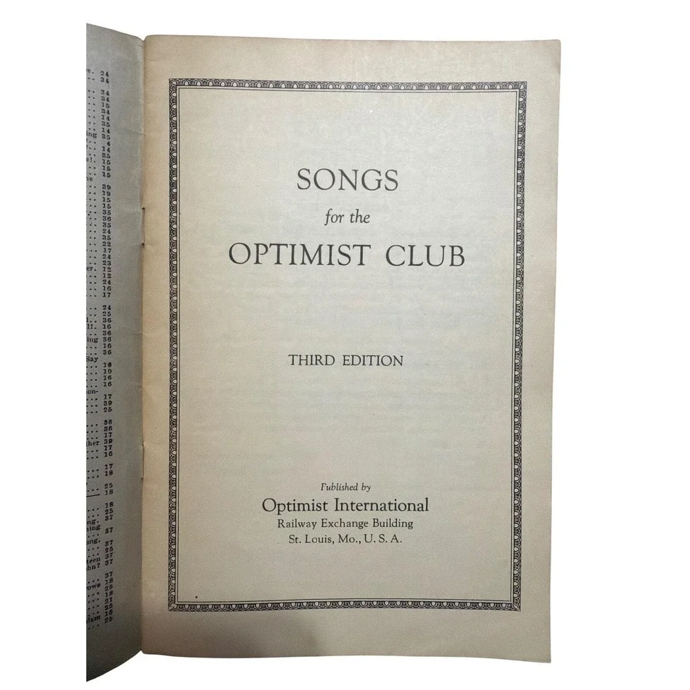 Vintage 1931 Songs for the Optimist Club Third Edition Songbook International